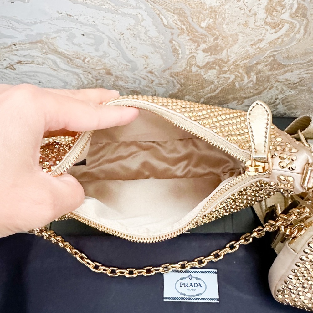 In Stores! Prada Crystal Embellished Metallic Re-Edition 2005 Gold Shoulder Bag - Picture 5 of 16